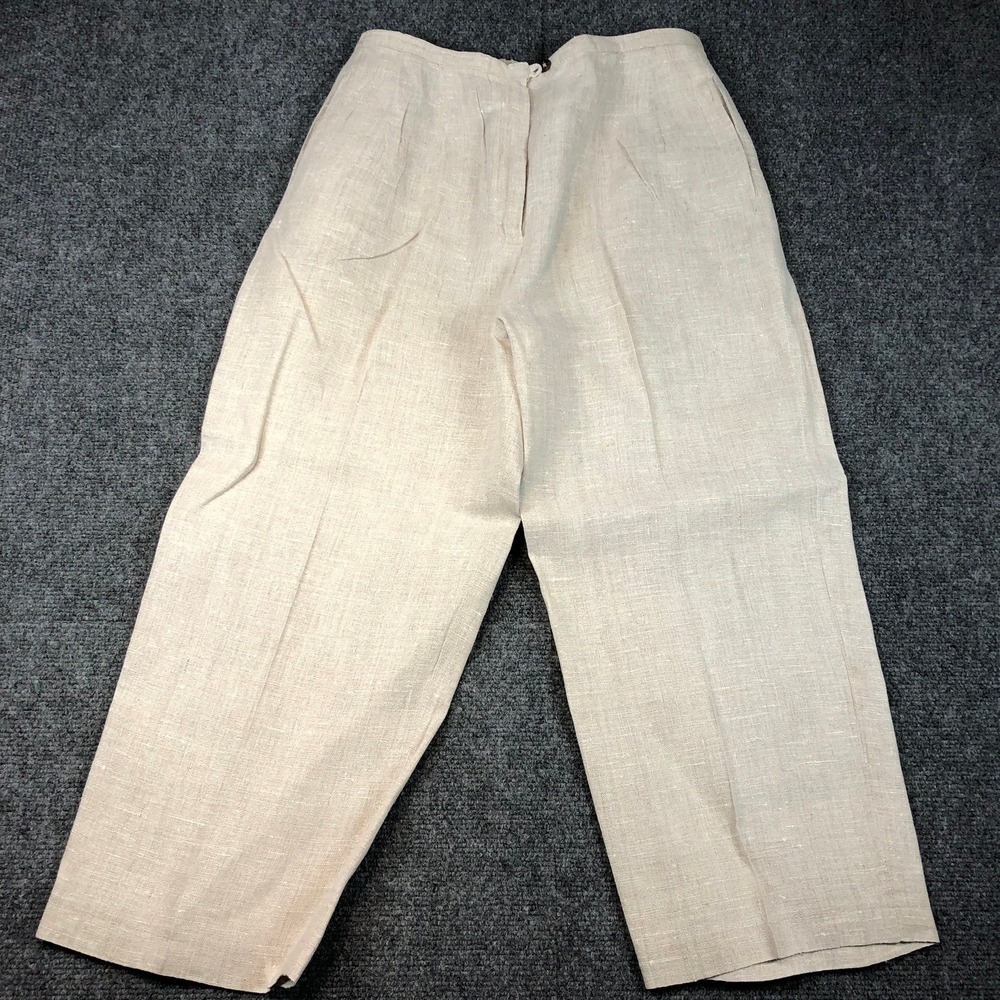 Harve Benard Linen Blend Cropped‎ Wide Leg Pants Medium Beige Casual Summer